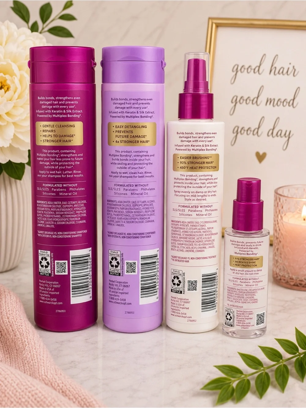 NEW! Schwarzkopf KERATIME Hair Repair Bundle Shampoo Conditioner Treatment Oil